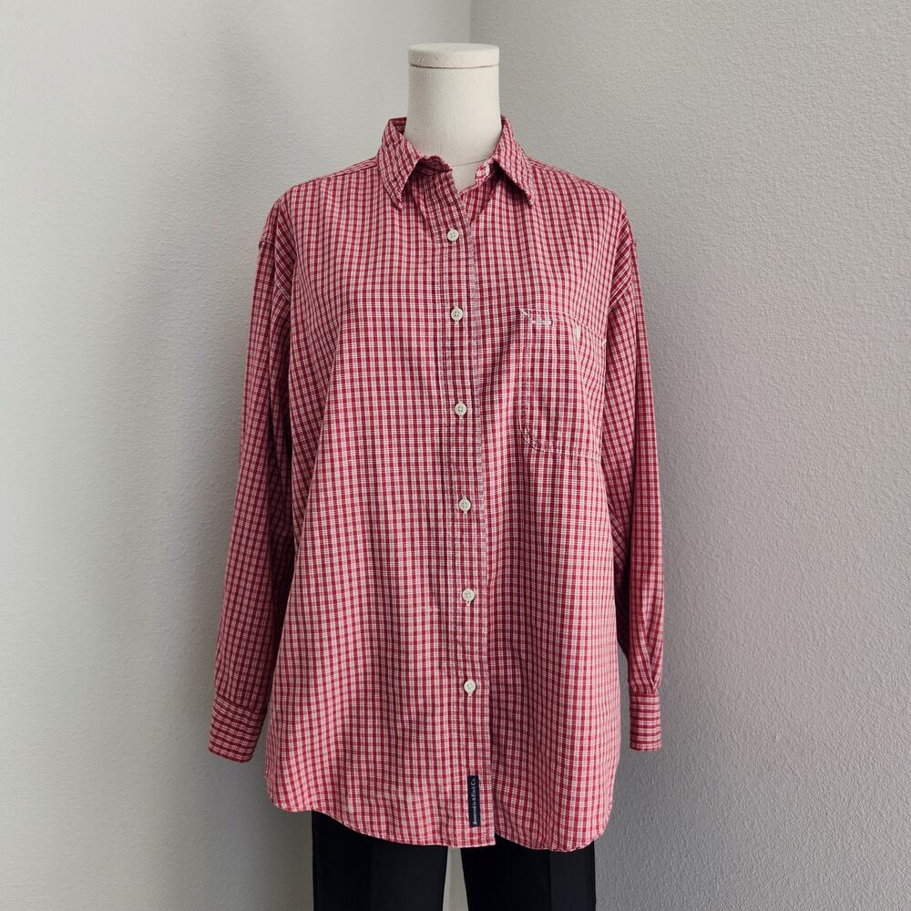 Vintage 90s Abercrombie Red Plaid Cotton Flannel Button Up Shirt Long Sleeve S - Picture 9 of 9